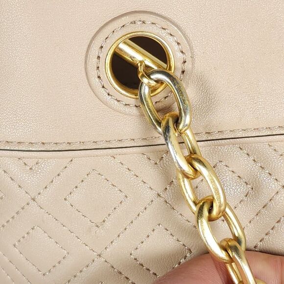 TORY BURCH Light Oak Fleming Diamond Quilted Small Gold Chain Tote Purse Bag - Picture 13 of 16